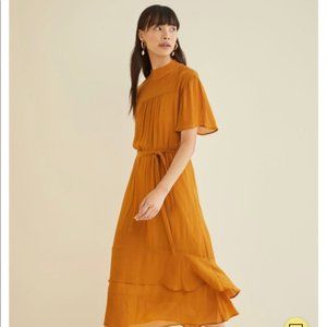 Amour Vert Onie Mustard Cupro Chiffon Dress size S